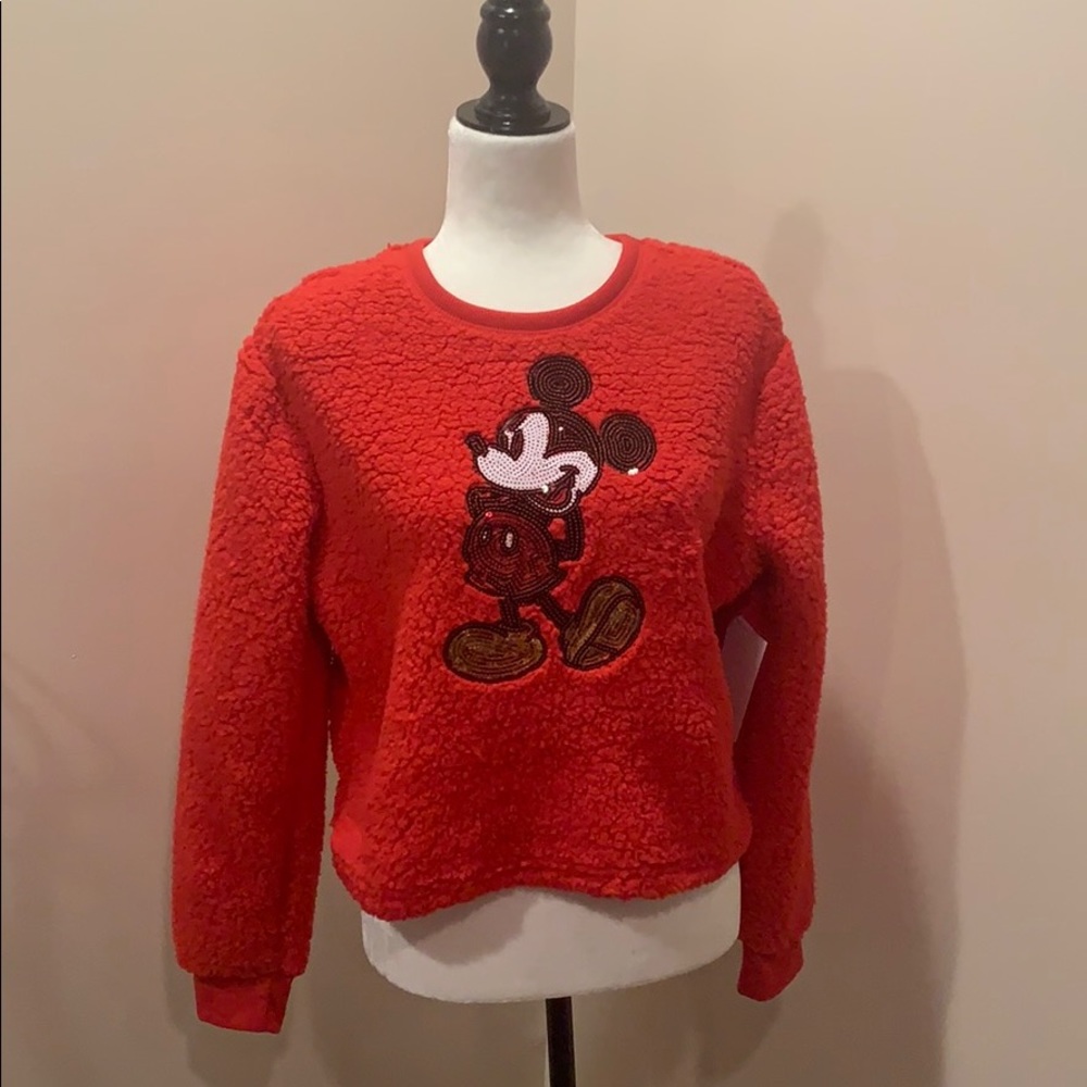 Disney Mickey Mouse Red Cropped Fleece Pull Over